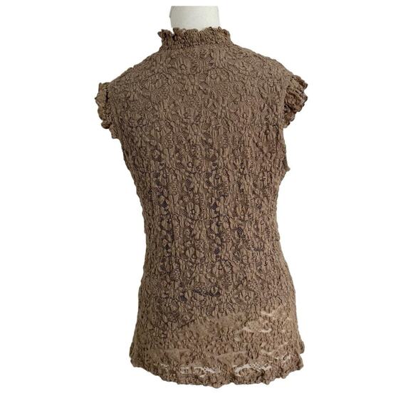 Jennie & Marlis Brown Laced Top With Ruffles & High Neck Size Medium - Picture 2 of 4
